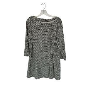 J. Mclaughlin Black White Geometric Print‎ Career Ruched Tunic Blouse Size XL